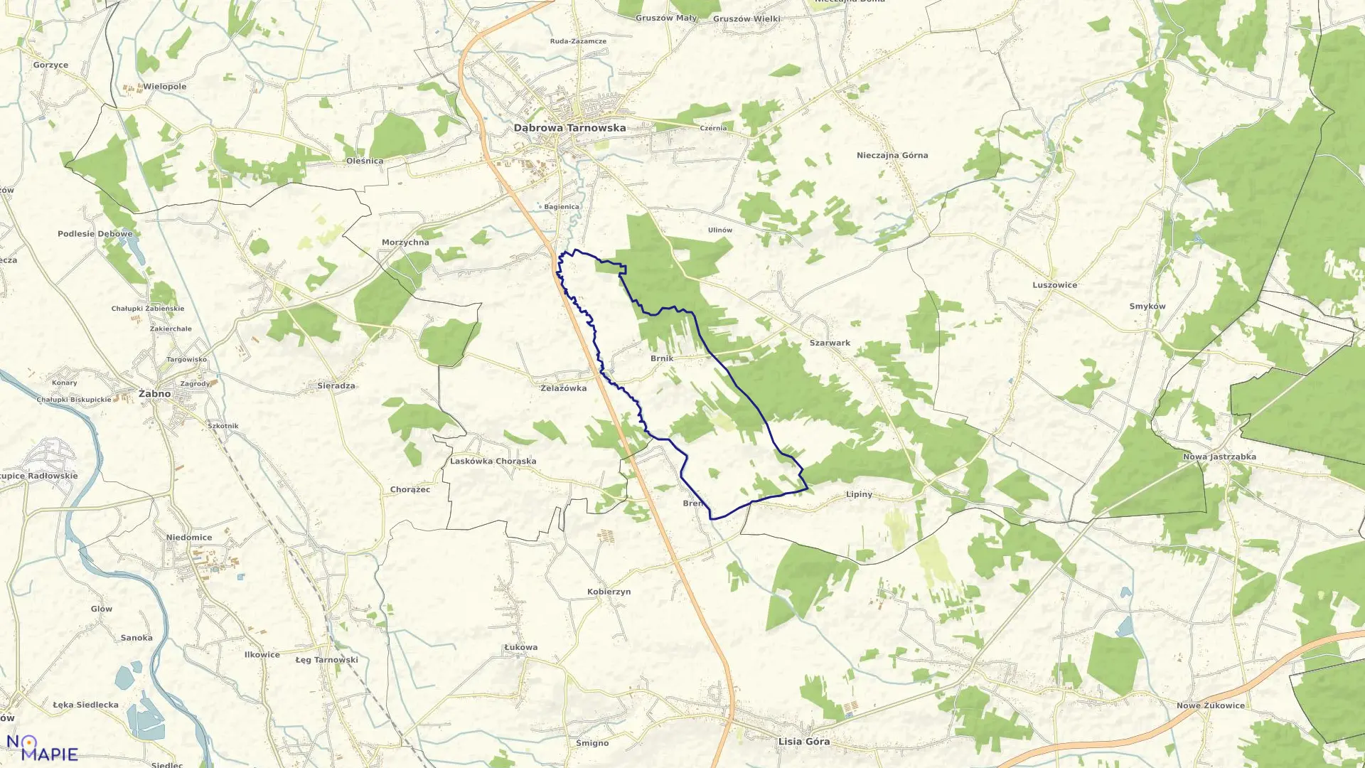 Mapa obrębu Brnik w gminie Dąbrowa Tarnowska