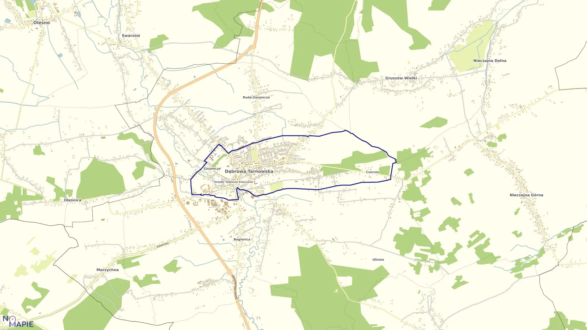 Mapa obrębu Dąbrowa w gminie Dąbrowa Tarnowska