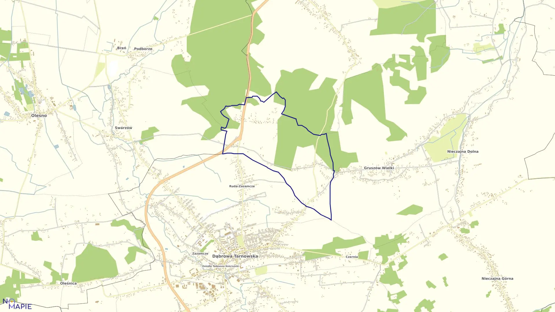 Mapa obrębu Gruszów Mały w gminie Dąbrowa Tarnowska