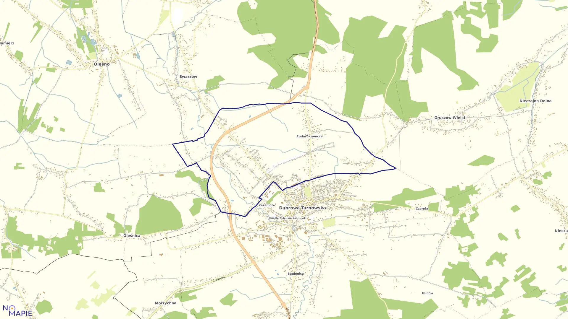 Mapa obrębu Ruda w gminie Dąbrowa Tarnowska