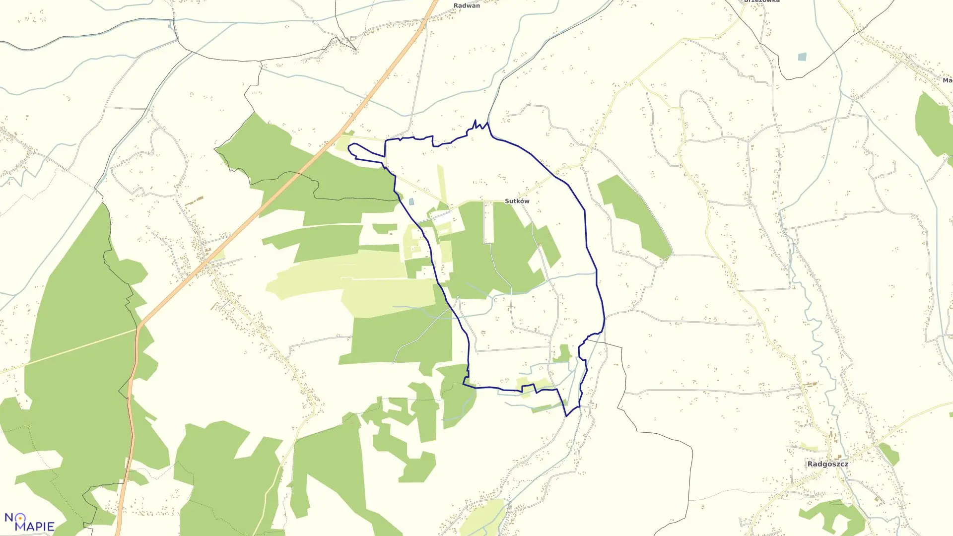 Mapa obrębu Sutków w gminie Dąbrowa Tarnowska