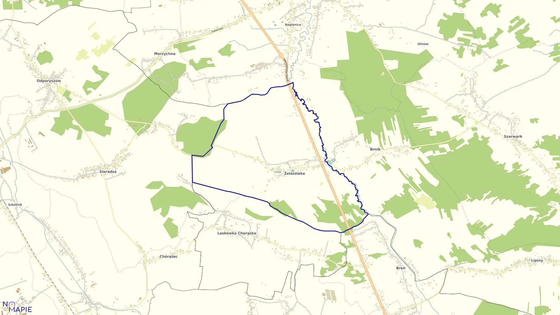 Mapa obrębu Żelazówka w gminie Dąbrowa Tarnowska